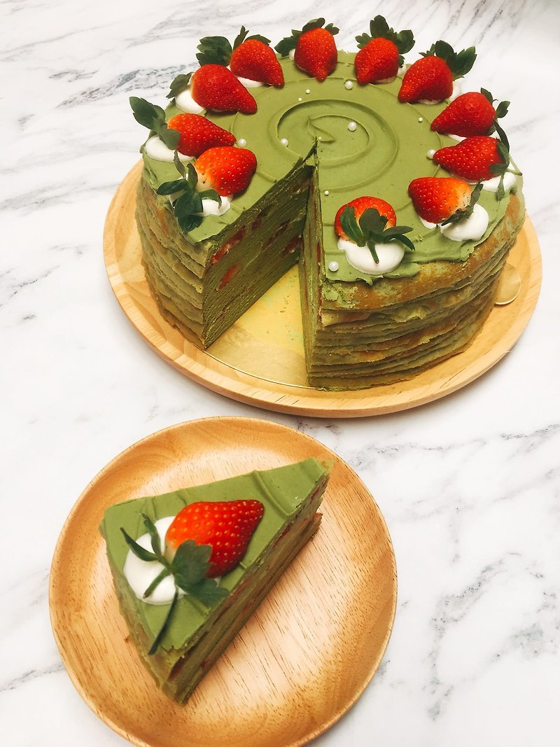 Small garden Matcha strawberry layer cake 6 inches - Cake & Desserts - Fresh Ingredients 
