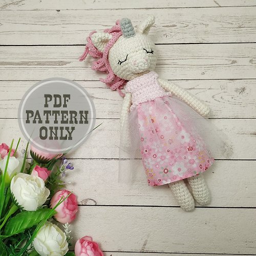 Amigurushka Unicorn amigurumi PATTERN plush doll for unicorn 1st birthday and baby shower