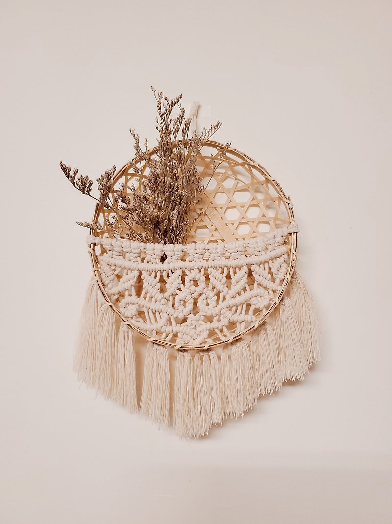 Macrame 編織 竹籃收納吊籃 - 裝飾/擺設  - 棉．麻 白色