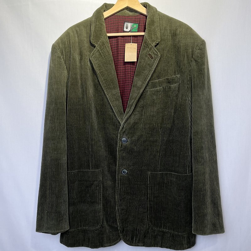 其他材質 男西裝外套 綠色 - 古著 綠色燈芯絨西裝外套