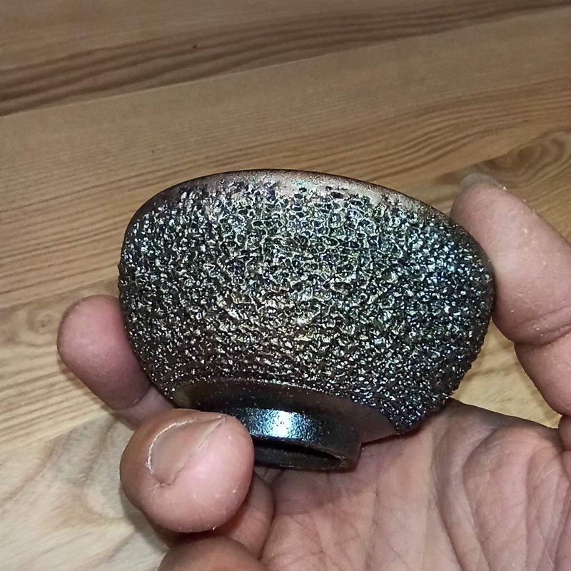 柴燒茶杯冰煙曜變玫瑰金銀彩自然落灰釉 - 茶壺/茶杯/茶具 - 陶 金色
