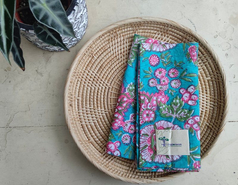 Wood-printed square scarf│peony flower│ - Handkerchiefs & Pocket Squares - Cotton & Hemp 