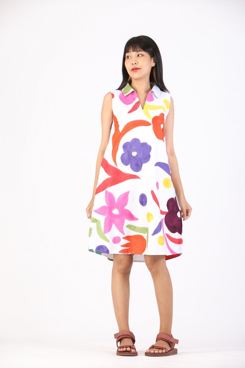 Short Dress Cotton Rayon Hand Paint For Summer Beach Vacatio - 洋裝/連身裙 - 聚酯纖維 多色