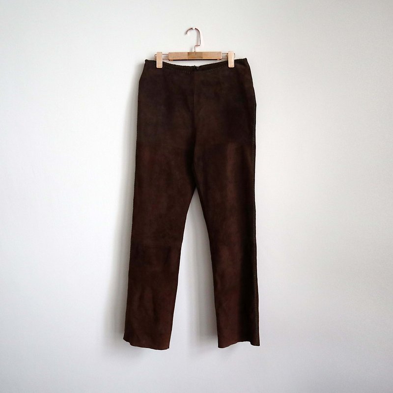 Pumpkin Vintage. Coffee hand-stitched leather pants - กางเกงขายาว - หนังแท้ สีนำ้ตาล