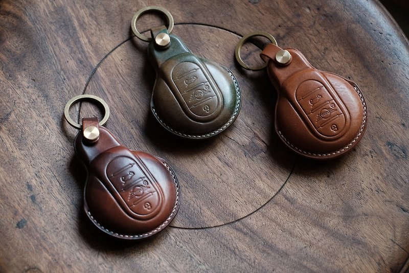 Handmade Leather mini cooper  key Case.Car Keychain.Car Key Cover Holder. - Keychains - Genuine Leather Multicolor