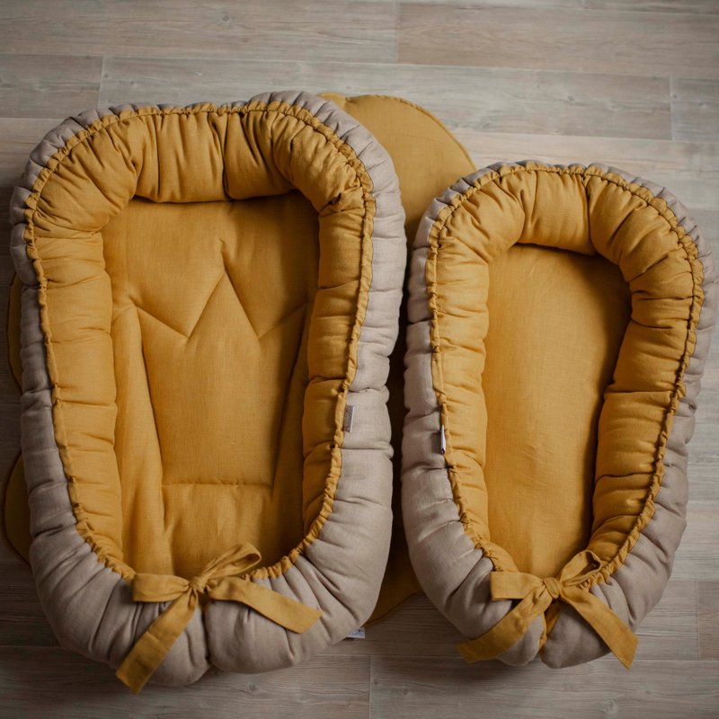 Mustard Linen (flax) baby nest for a girl or boy - baby sleeping bed - newborn s - 嬰兒床/床圍/寢具 - 亞麻 咖啡色