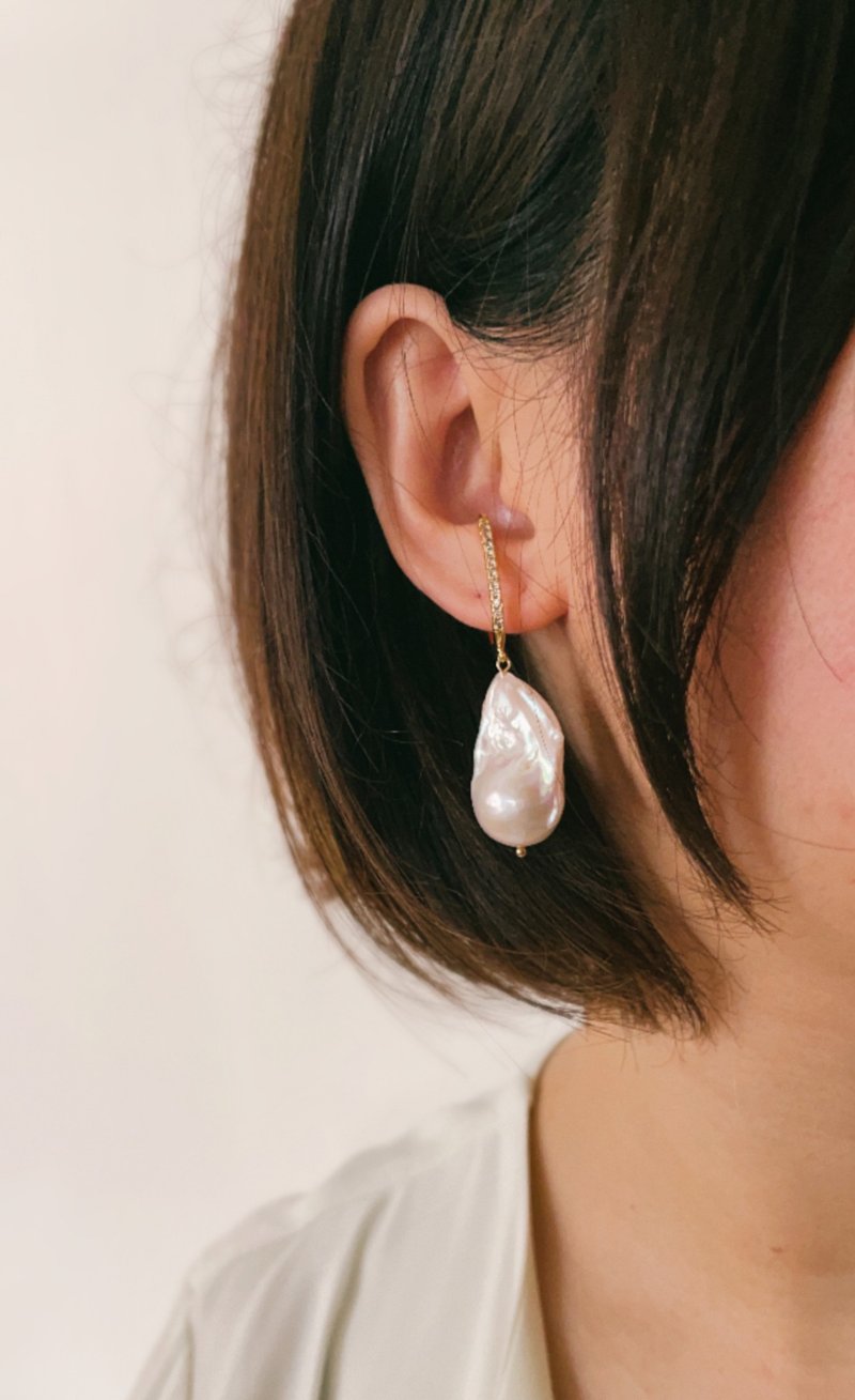 無耳洞 大巴洛克珍珠耳環 耳夾 - 耳環/耳夾/耳骨夾 - 珍珠 金色