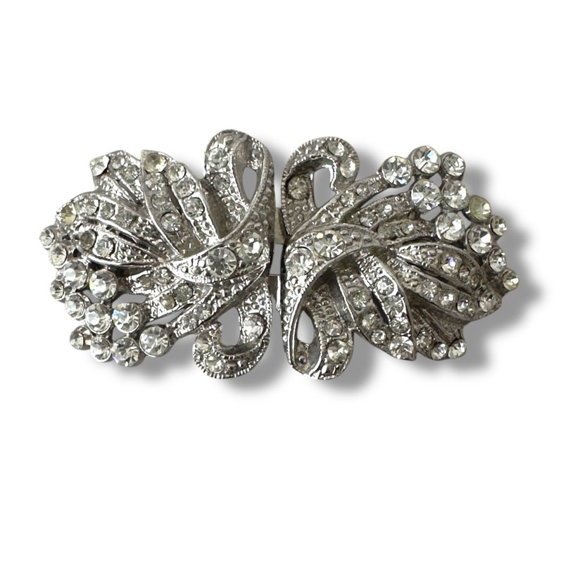 Antique CORO Duette 1930s Brooch Signed Patented Fur Clip Art Deco Double Pin - 胸針 - 其他材質 透明