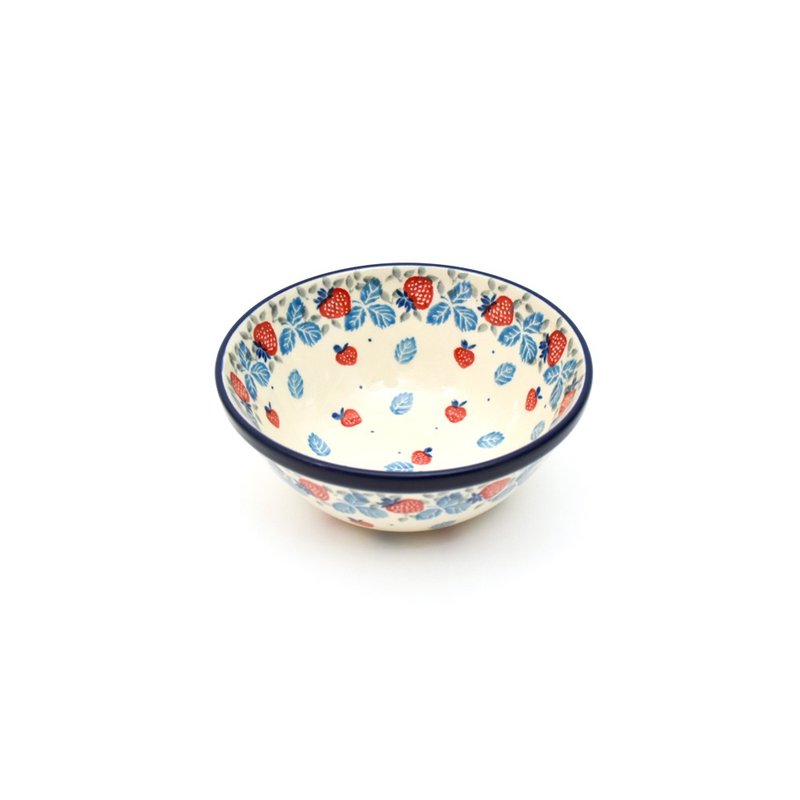 Handmade Polish pottery-small round bowl/rice bowl with blue strawberry - ถ้วยชาม - ดินเผา 