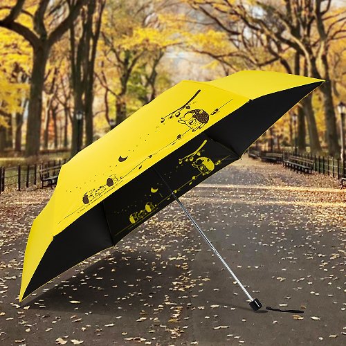 TDN 雙龍刺蝟超細黑膠蛋捲傘三折傘抗UV鉛筆傘晴雨傘兒童傘(向陽黃)