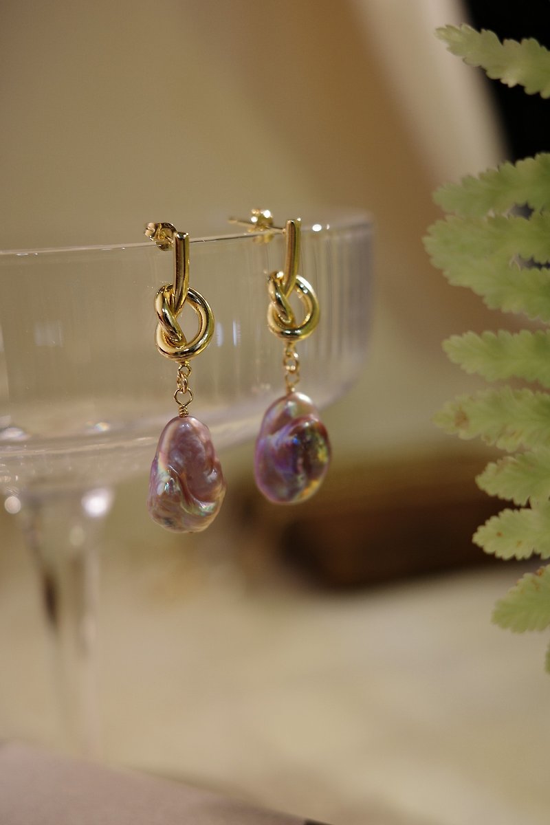 炫紫巴洛克珍珠耳飾 14kgf - 耳環/耳夾 - 寶石 紫色