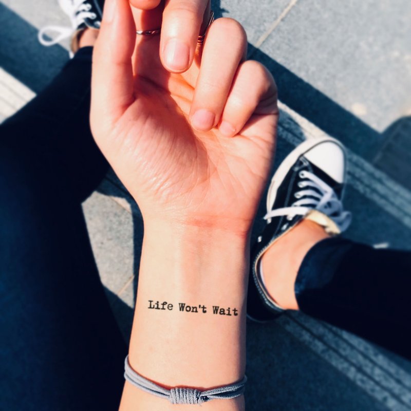 Life Won't Wait Temporary Tattoo Sticker (Set of 4) - OhMyTat - Temporary Tattoos - Paper Black