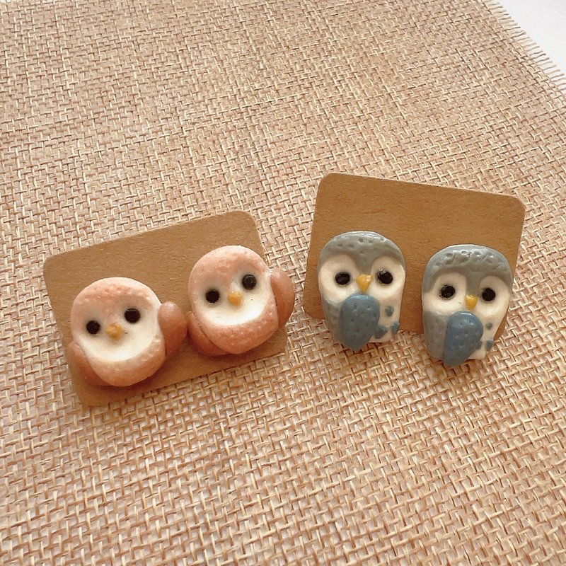 Rabbit bag owl handmade soft pottery earrings, earrings, novice sweet price, limited time limit - Earrings & Clip-ons - Clay Multicolor