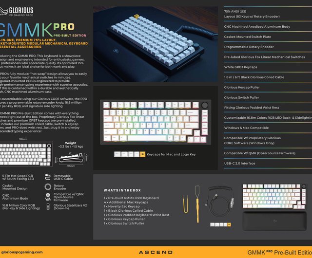 GMMK PRO 75％ビルド済みオールアルミコンボパックキーボードキット