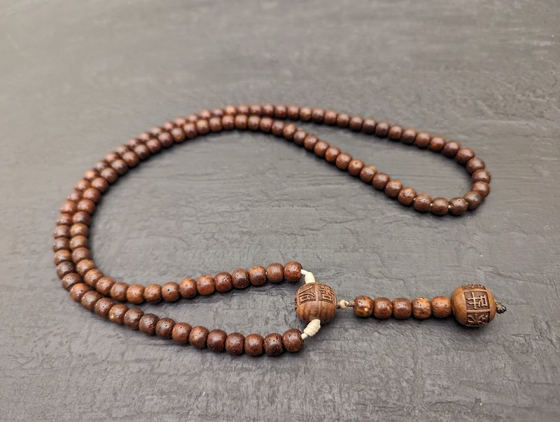 108 Bodhi Mala prayer rosary necklace, vintage Tibetan Buddhist Zen beads - Necklaces - Wood Brown