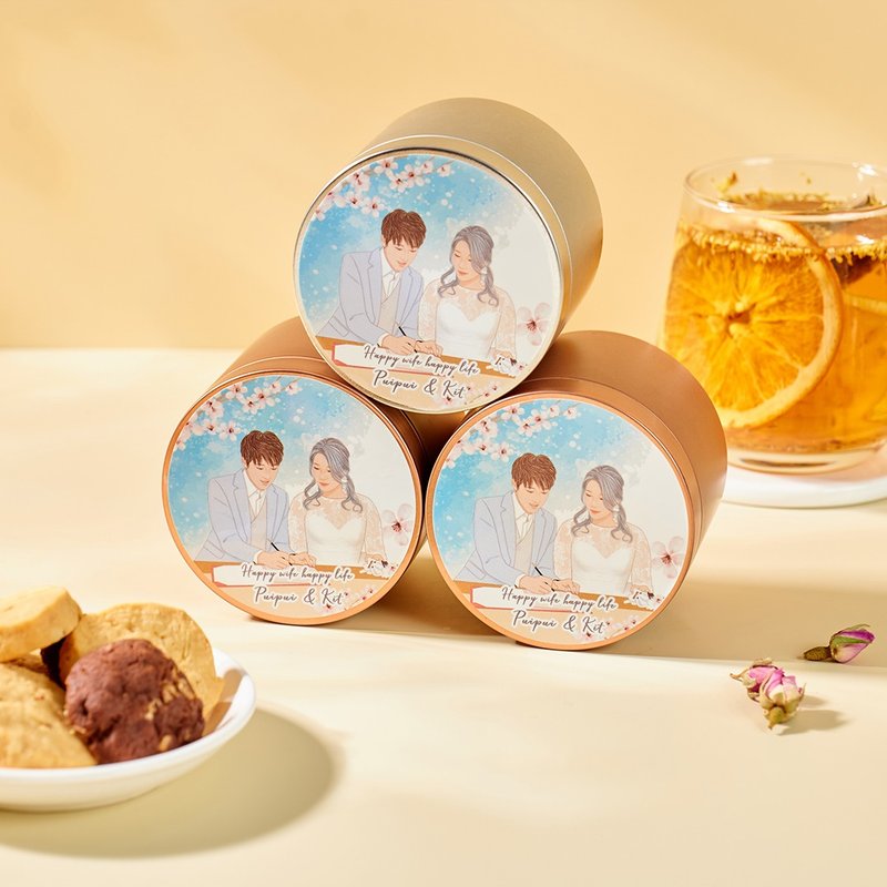 回禮小禮物推薦 圓形禮罐連心意貼紙 (可來圖人像插畫/客製設計) - 蛋糕/甜點 - 其他材質 