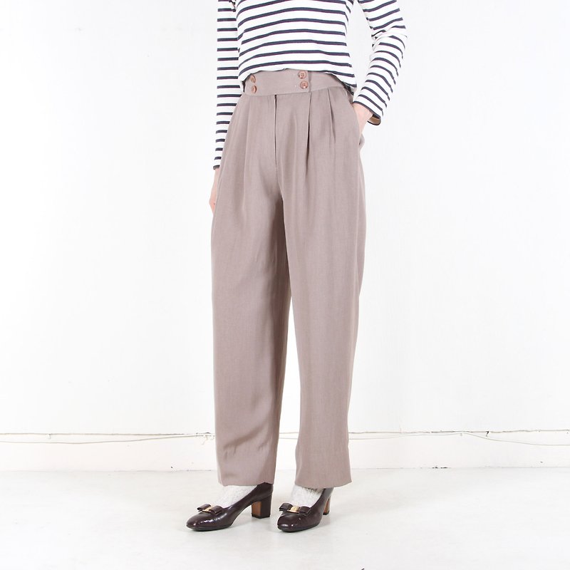 [Egg Plant Vintage] Pleated Wide Vintage Pants - Women's Pants - Polyester Khaki