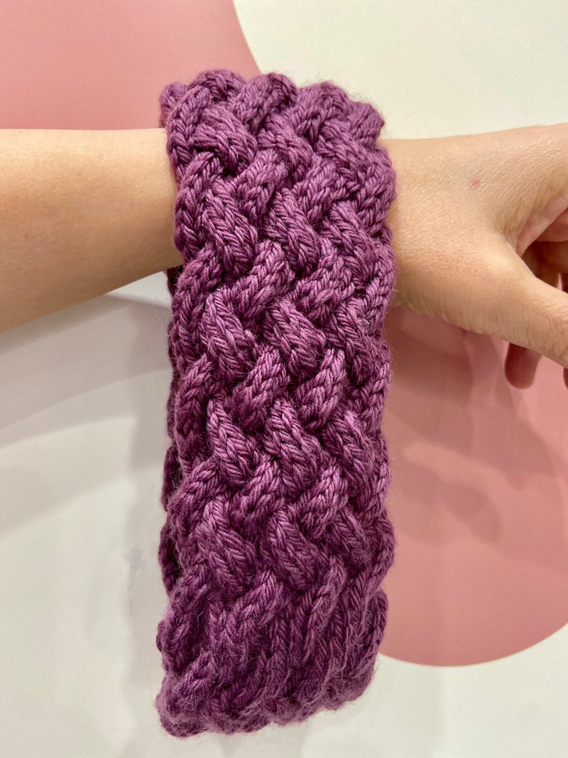 麻花模樣手工編織造型髮帶 - 髮箍/髮帶 - 羊毛 紫色