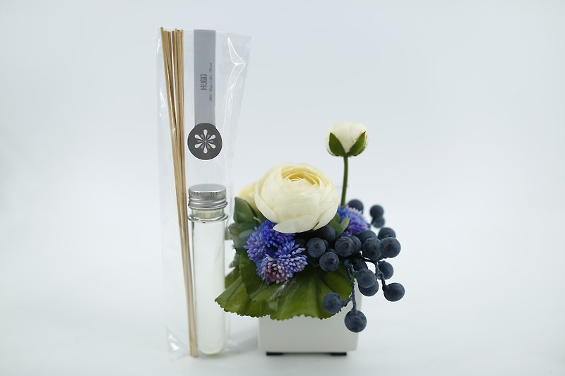 人造花飾-白盆陸蓮藍果實香氛小品 - 植物/盆栽/盆景 - 其他材質 藍色