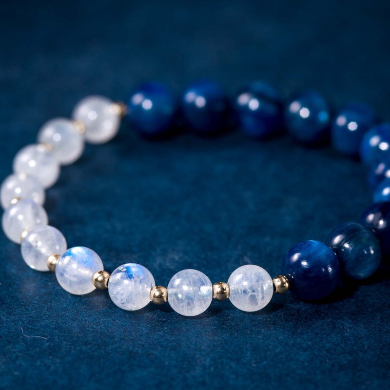 月光石藍晶石手鍊 | 14K包金手鏈 | 天然水晶礦石手鍊客製化禮物 - 手鍊/手環 - 寶石 藍色
