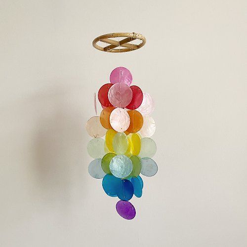 HO’ USE PRE-MADE | Danish Mansion_Rainbow Circle | Capiz Shell Wind Chime Mobile |#0-331
