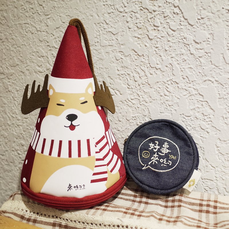 クリスマス/クリスマス柴犬/組み合わせ（防水バッグ+財布） - トート・ハンドバッグ - コットン・麻 多色