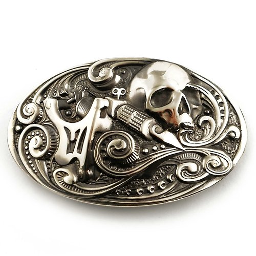 KLAMRA Tattoo machine german silver belt buckle, Tattooist nickel silver belt accessory