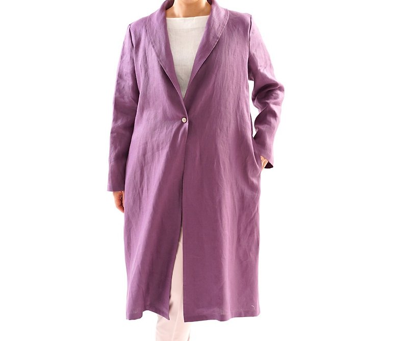 Linen shawl color coat / Rouge Terni b 8 - 8 - Women's Casual & Functional Jackets - Cotton & Hemp Purple