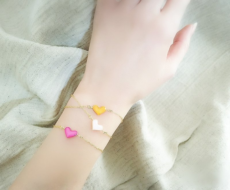 pastel mini heart bracelet pink, baby pink, orange - Bracelets - Resin Pink