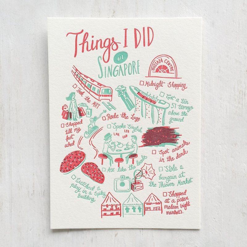 Things I Did in Singapore Letterpress Postcard - Cards & Postcards - Paper 