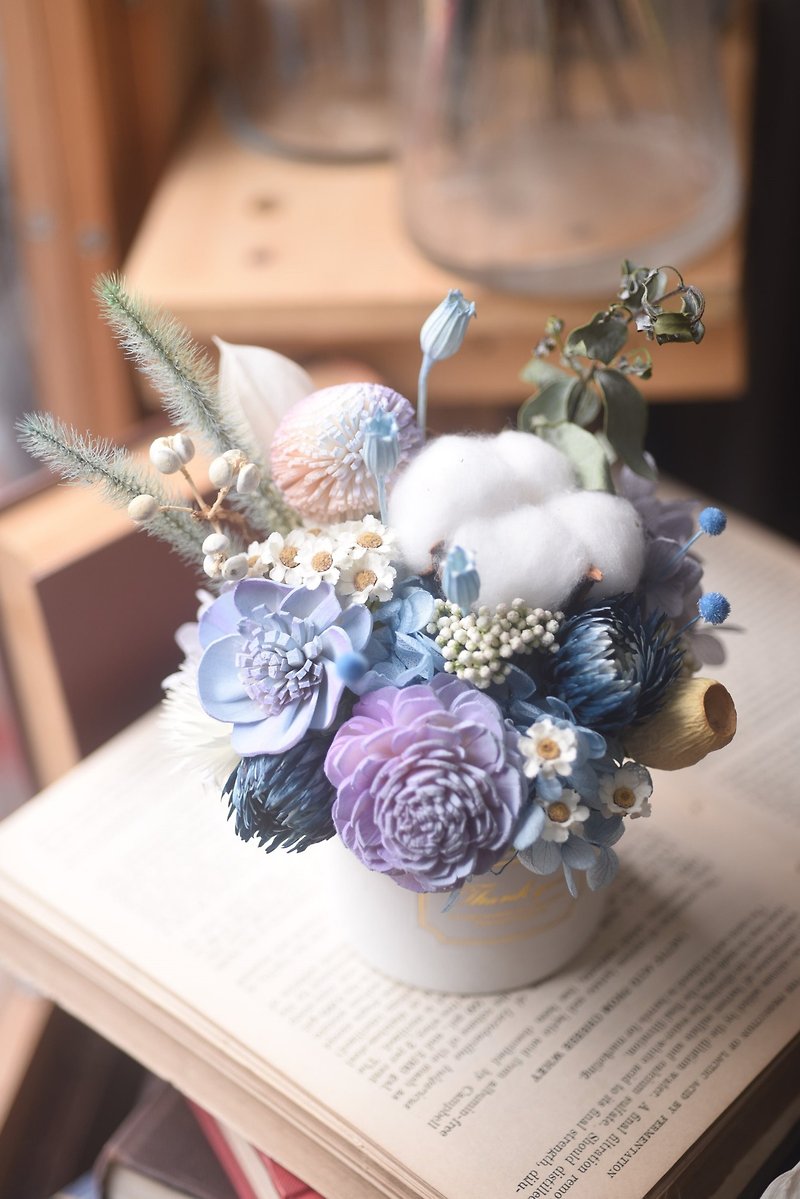 乾燥花禮 乾燥花盆花 紀念禮 擴香花 香氛桌花 藍色之海 - 乾花/永生花 - 植物．花 藍色