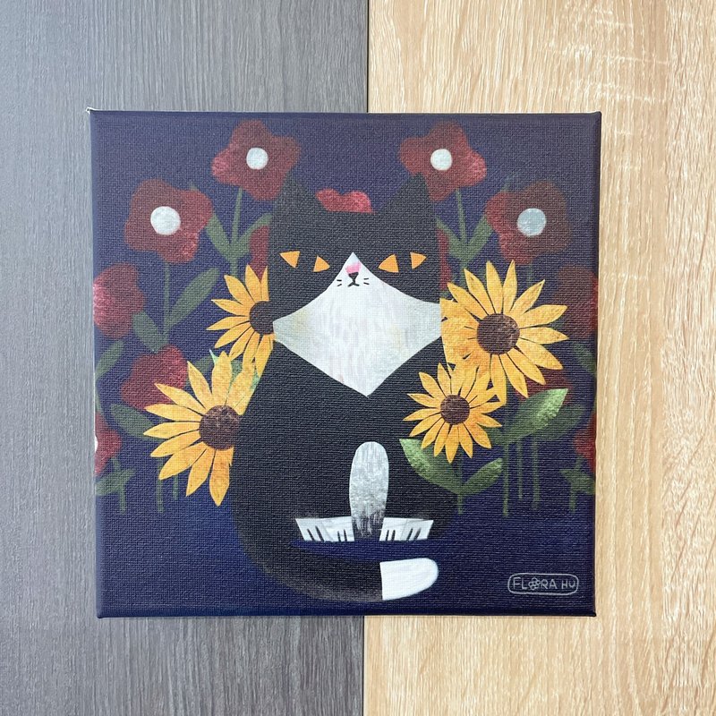【Flora原創設計】賓士花喵 | 20×20CM 無框畫 - 海報/掛畫/掛布 - 棉．麻 藍色