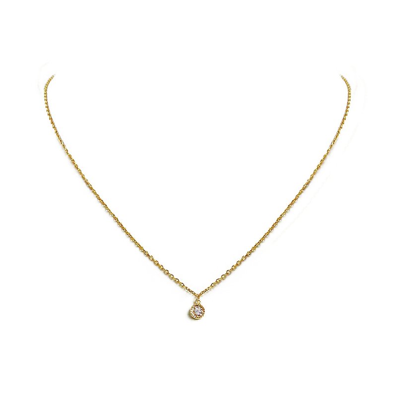 Fortune x zircon handmade jewelry 18K gold [mind fog. Round] collarbone chain necklace - Necklaces - Copper & Brass 