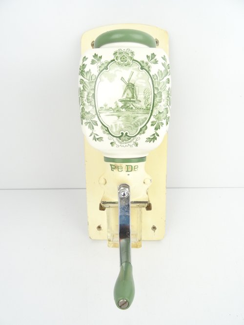 Dutchantique4you Vintage Antique Coffee Grinder Delft Dutch Green Wall Mill PeDe Kitchen