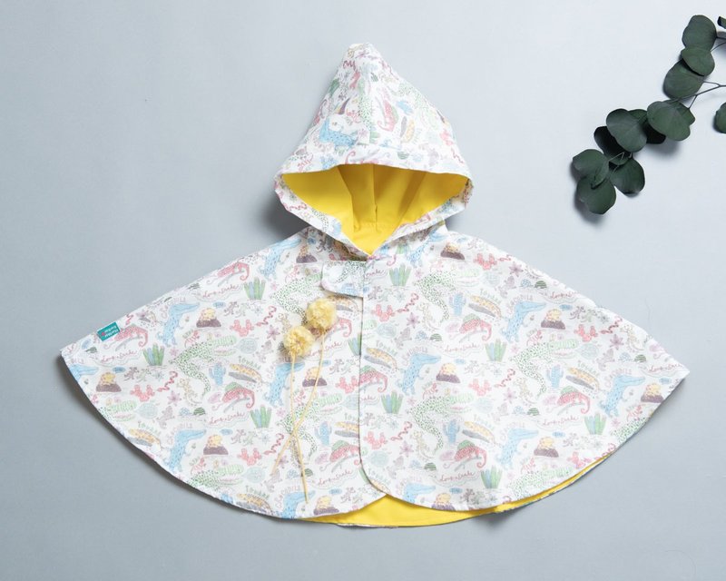 抗風防雨雙面斗篷-鱷魚 爬蟲 披風 嬰兒 禮盒 外套 風衣 - 男/女童外套 - 棉．麻 綠色