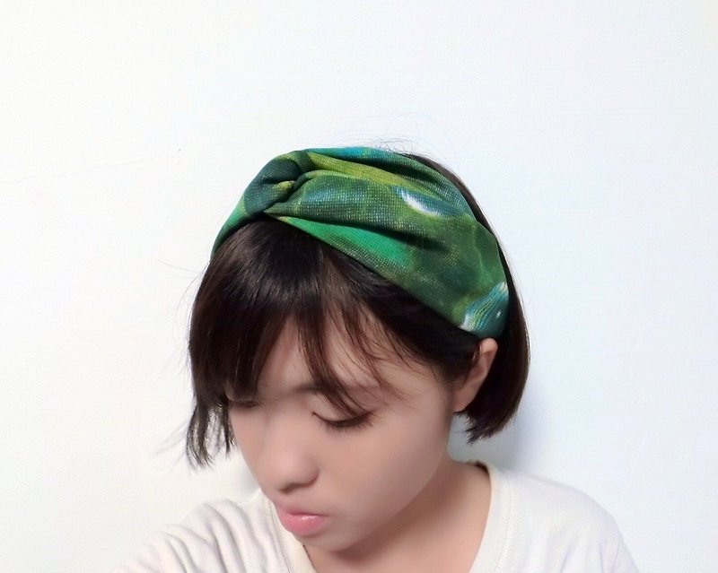 Green planet cross hairband hairband*SK* - ที่คาดผม - ผ้าฝ้าย/ผ้าลินิน สีเขียว