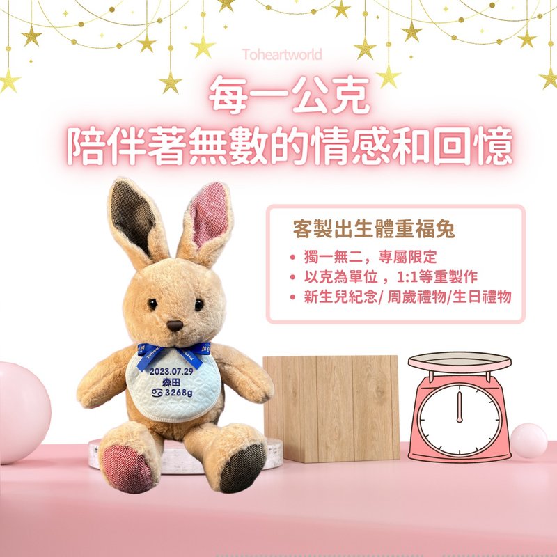 【客製】出生體重福兔/ 手縫真實還原出生重量/滿月/彌月/新生兒 - 彌月禮盒 - 聚酯纖維 