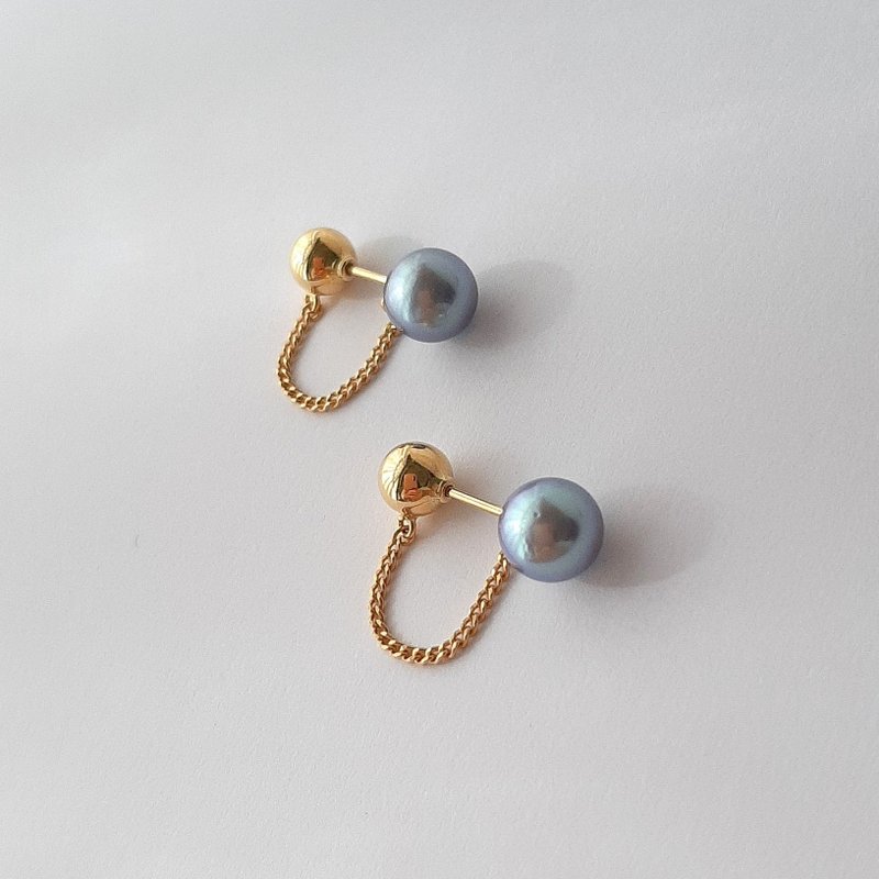 K18 design earrings, gray, Akoya pearl, pearl earrings, Akoya pearl, Japanese pearl, pearl earrings, pearl earrings, pearl earrings, pearl earrings - ต่างหู - ไข่มุก 