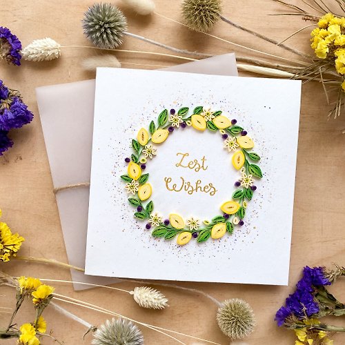 Quill Cards Greeting Card - Zest Wishes - Lemon-flower Wreath
