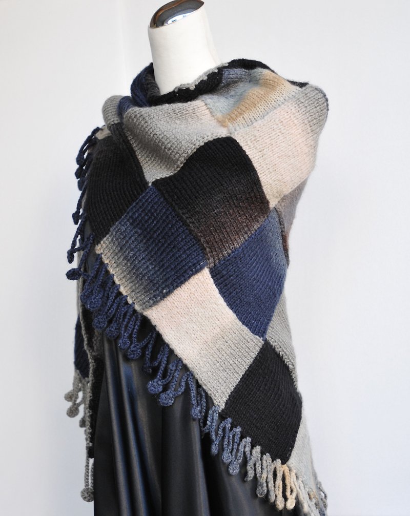 Handmade-stitching tassel shawl - Knit Scarves & Wraps - Wool Multicolor
