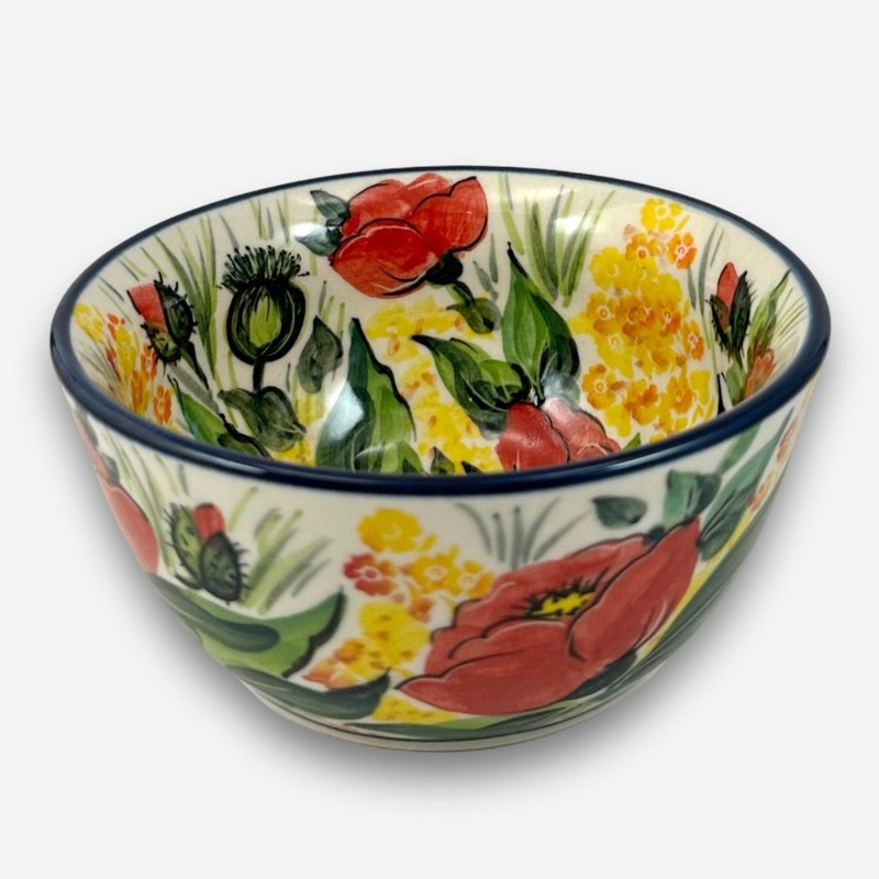 Polish hand-painted pottery-rice bowl 13cm red camellia series designer model - Bowls - Pottery Multicolor