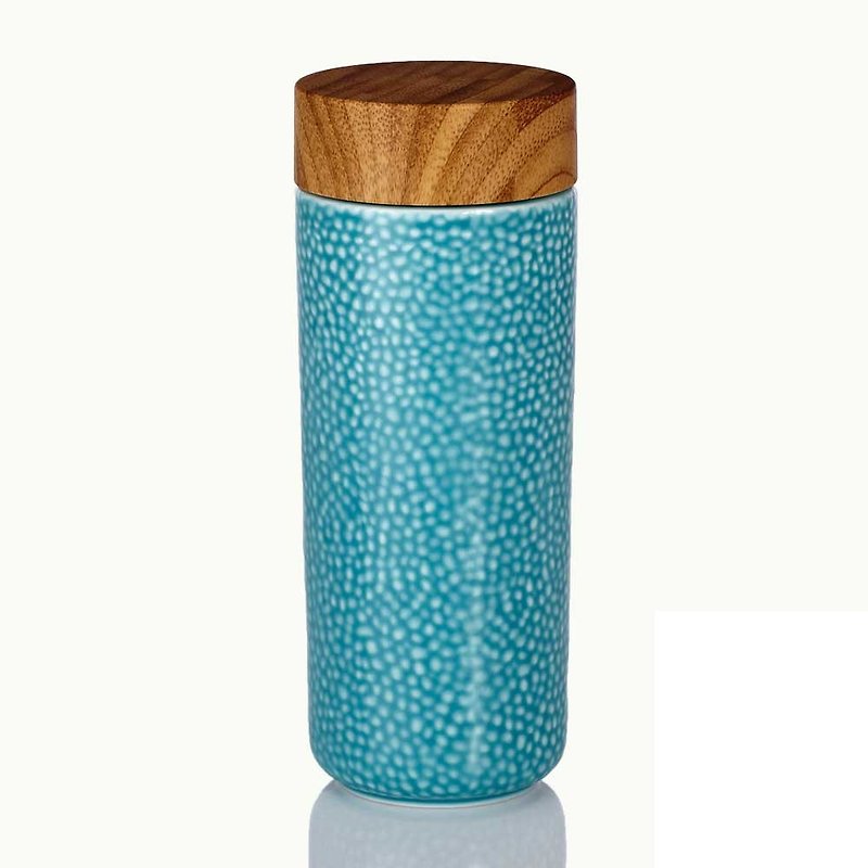 Morning dew cup / large / double-layer / matte green / imitation wood grain cover - แก้ว - เครื่องลายคราม 