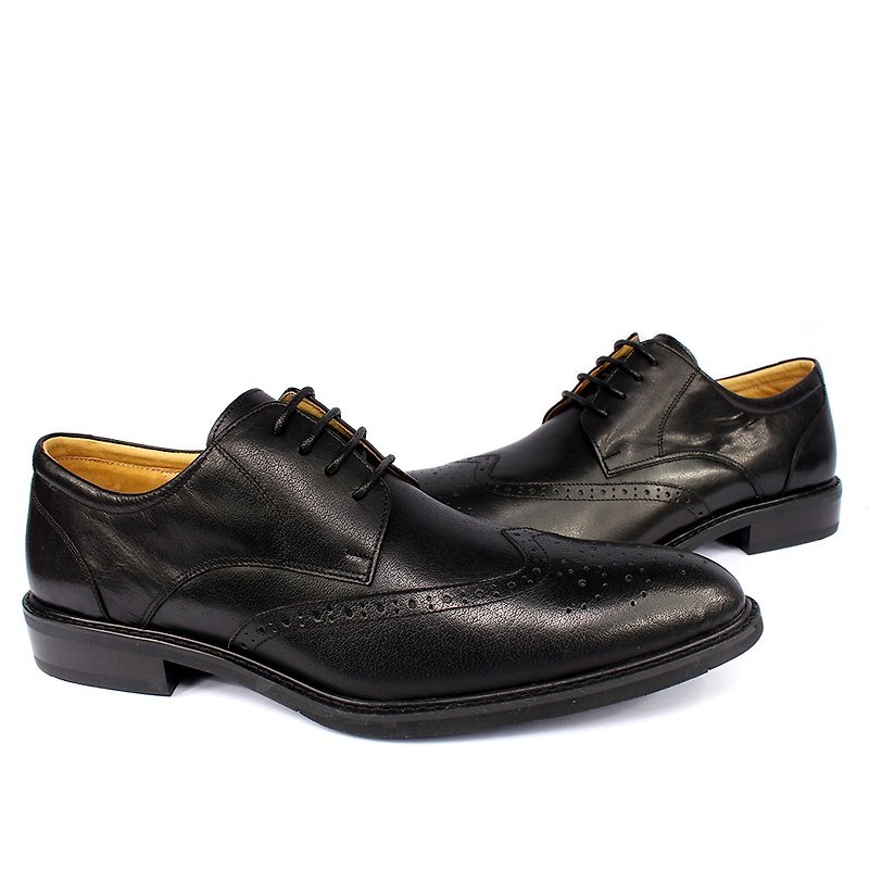 Sixlips British fashion wing carved Derby shoes black - รองเท้าลำลองผู้ชาย - หนังแท้ สีดำ