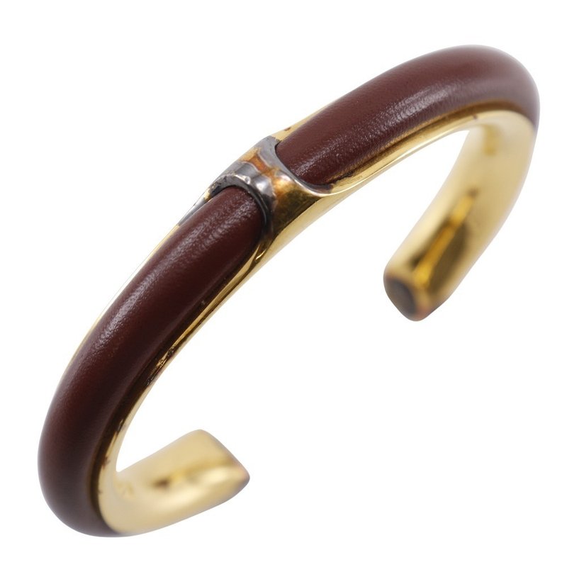 【日本直送】エルメス HERMES バングル ヴィンテージ 金メッキ × レザー 茶 約36.3g レディース【中古】 - 手鍊/手環 - 其他金屬 咖啡色