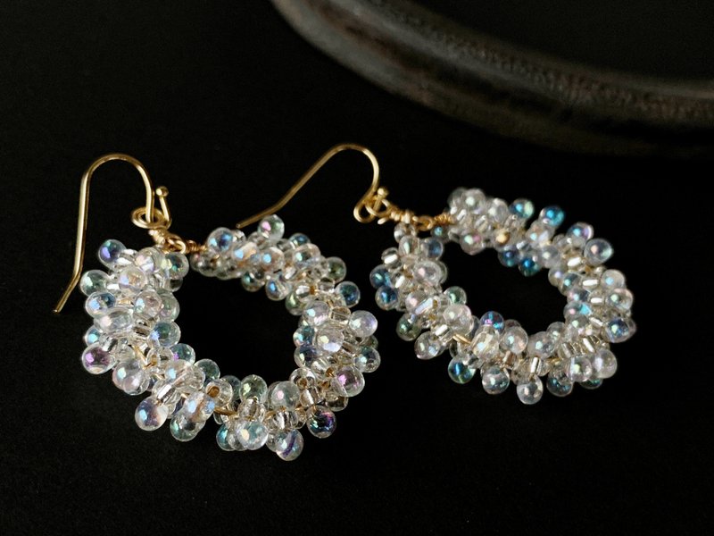 Glittering Glass Bead Hoop Clip-On Vol.6 - Earrings & Clip-ons - Glass Transparent