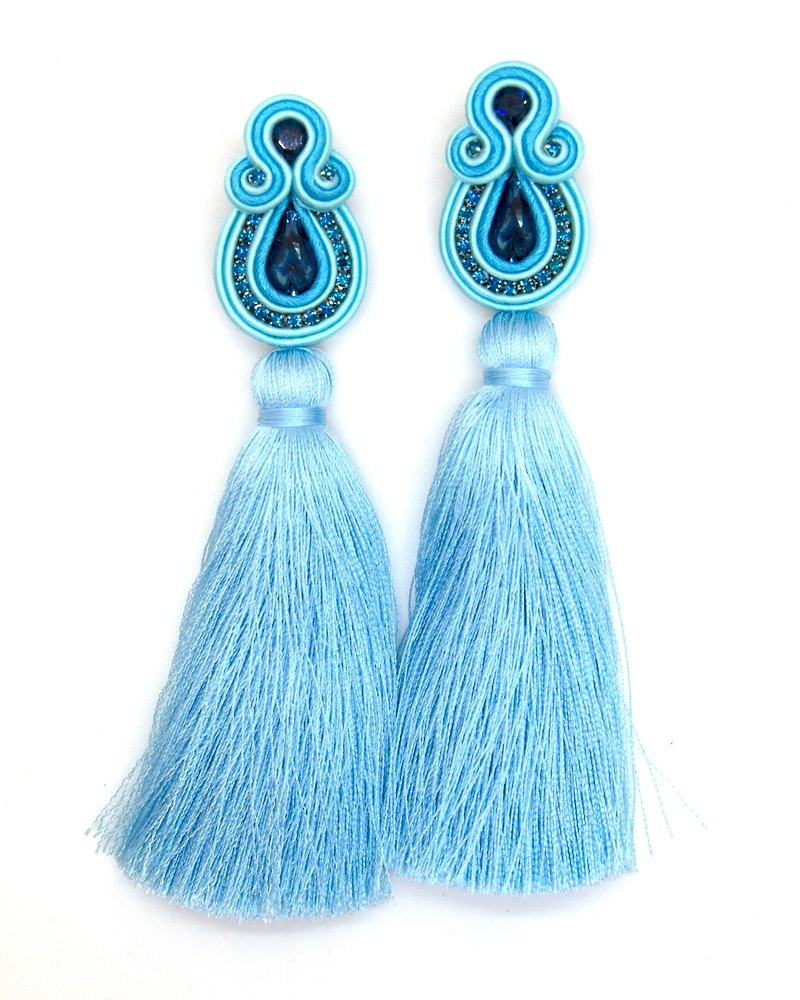Earrings Long tassel earrings in turquoise colorChristmas Gift Wrapping - 耳環/耳夾 - 其他材質 藍色