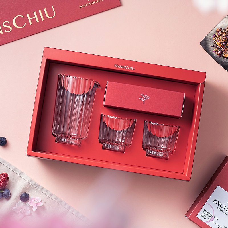 [Mother's Day Gift Box] Hanami Happiness/Glass Tea Set & Tea Bag Spring Sakura Beauty Tea Caffeine-Free - ชา - แก้ว สีแดง