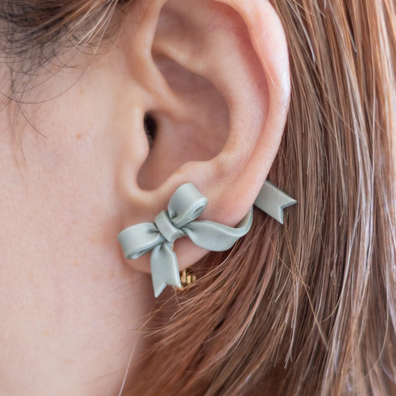 Limited time only / Fluttering ribbon ear cuff set / Green - Earrings & Clip-ons - Clay Green