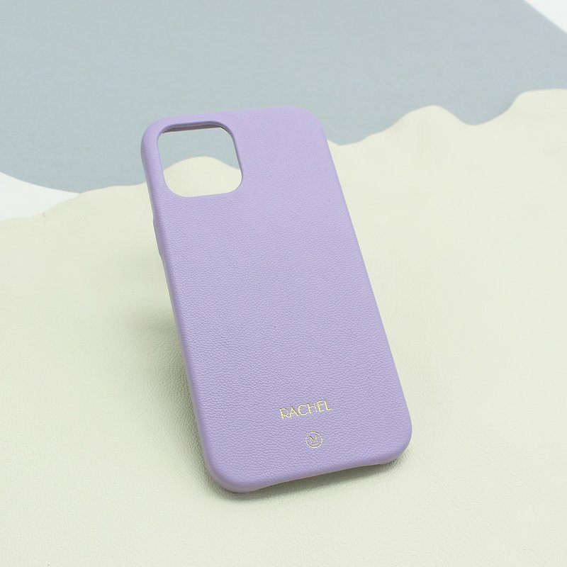 Customized Gift Handmade Genuine Leather Shockproof Macaron Powder Purple Lavender iPhone 13 Case - เคส/ซองมือถือ - หนังแท้ สีม่วง