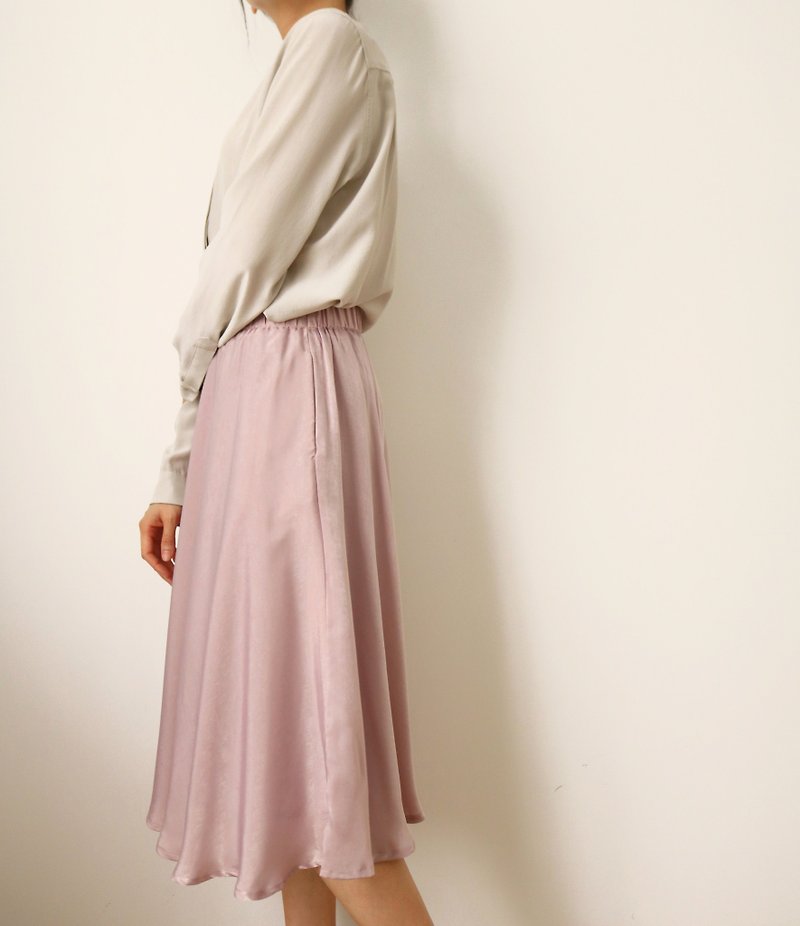 lilac skirt -紫羅蘭絲緞A字棉質膝下傘裙 (最後一件) - 裙子/長裙 - 絲．絹 